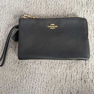 Coach Black Leather Wristlet with Gold Accents
